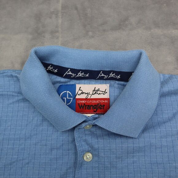 Wrangler Shirt Mens M Blue Short Sleeve Slit Chest Button Collared Top - Picture 8 of 16